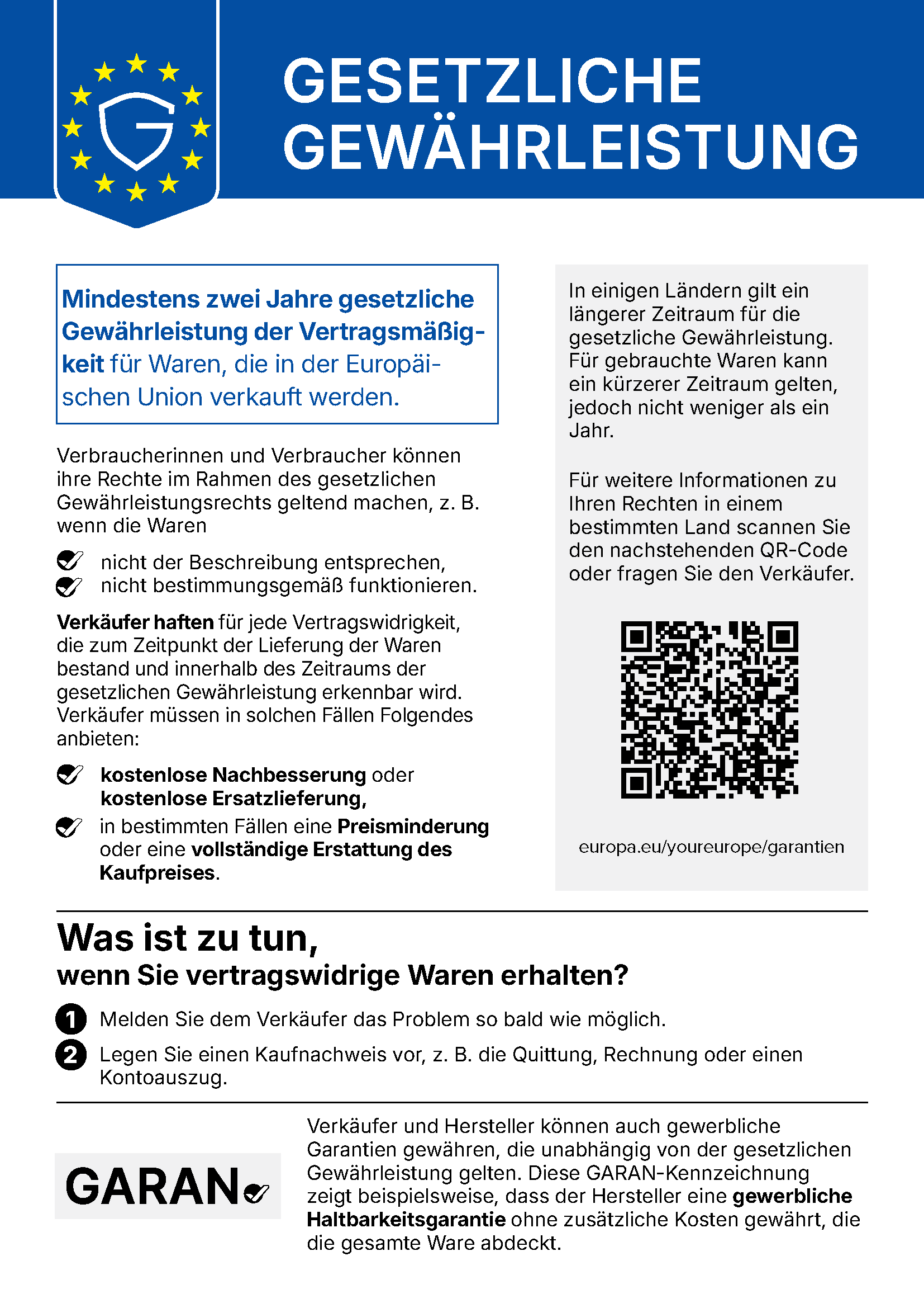 EU-Hinweis: Du hast bei Waren ein gesetzliches Gewährleistungsrecht von mindestens 2 Jahren. Mehr dazu auf europa.eu/youreurope/garantien.